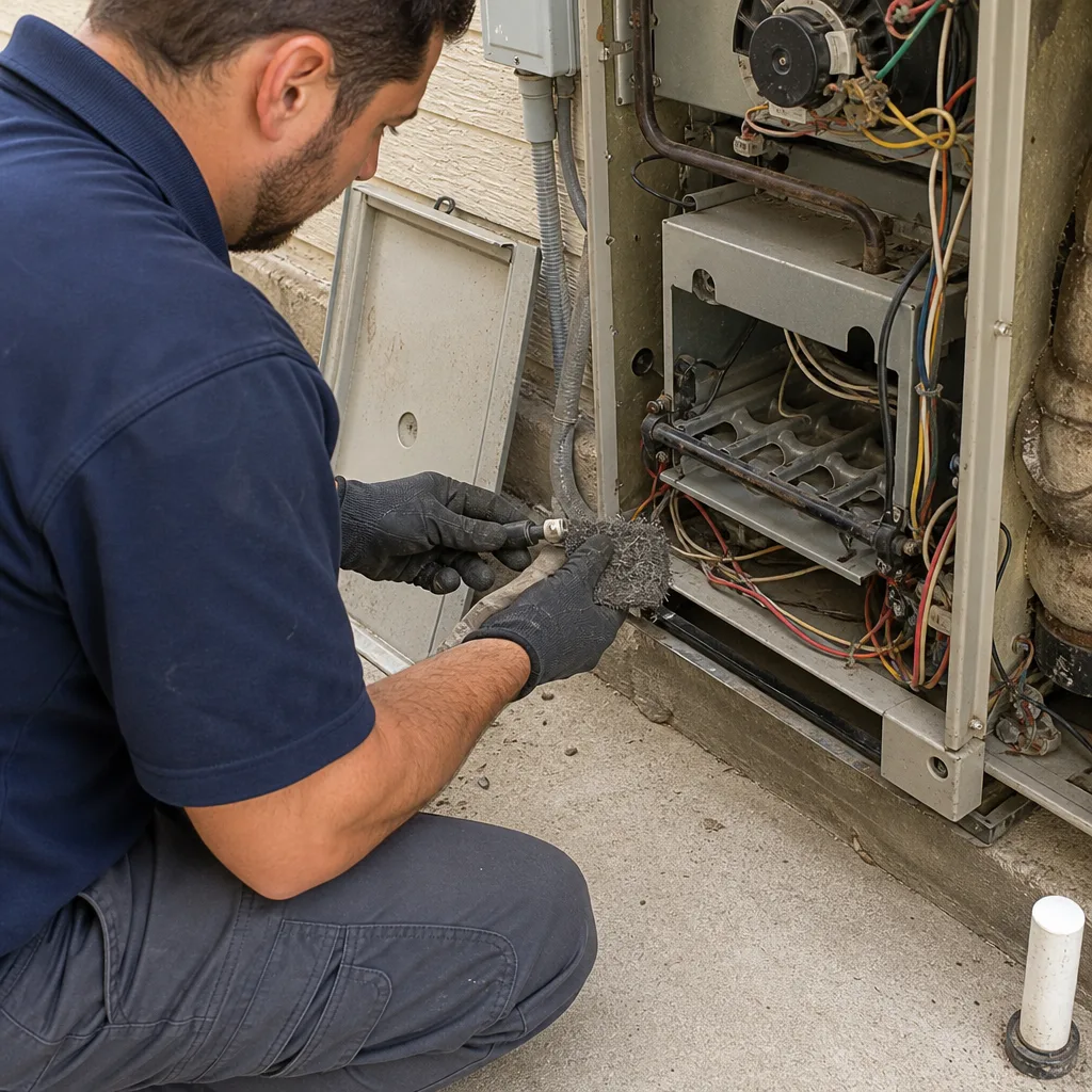 HVAC technician performing professional furnace repair and maintenance